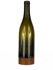 Green full wine bottle tea light (with wood bottom)