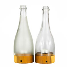 White full wine bottle tea light (with wood bottom)