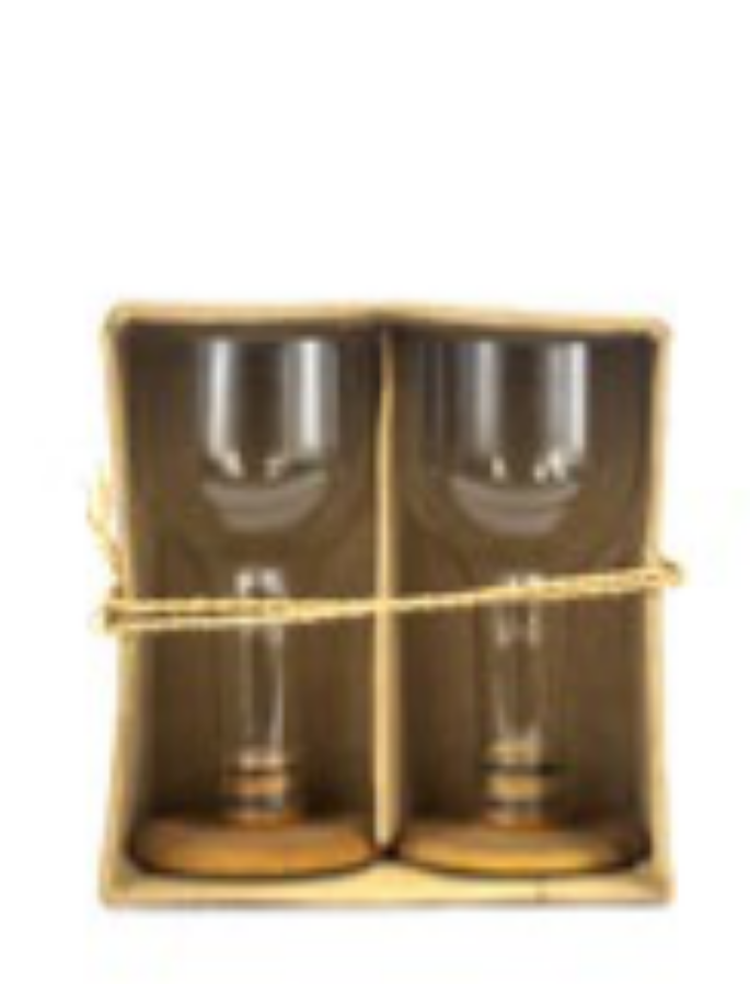 Wine glass with wooden stand (white)