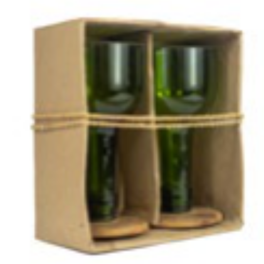 Wine glass with a wooden stand (green)- small