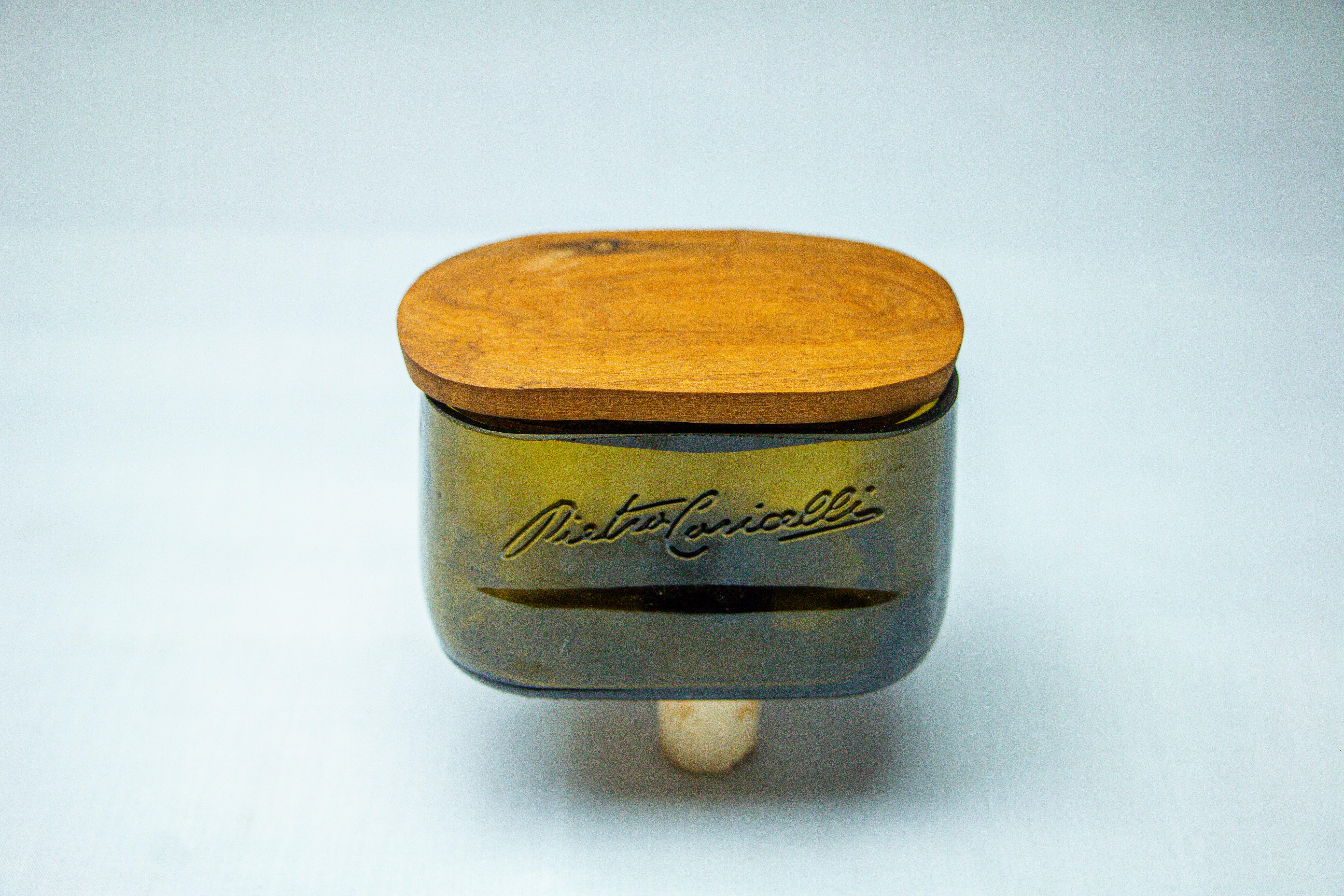 Glass Olive Oil / Butter Container with Wooden Cover