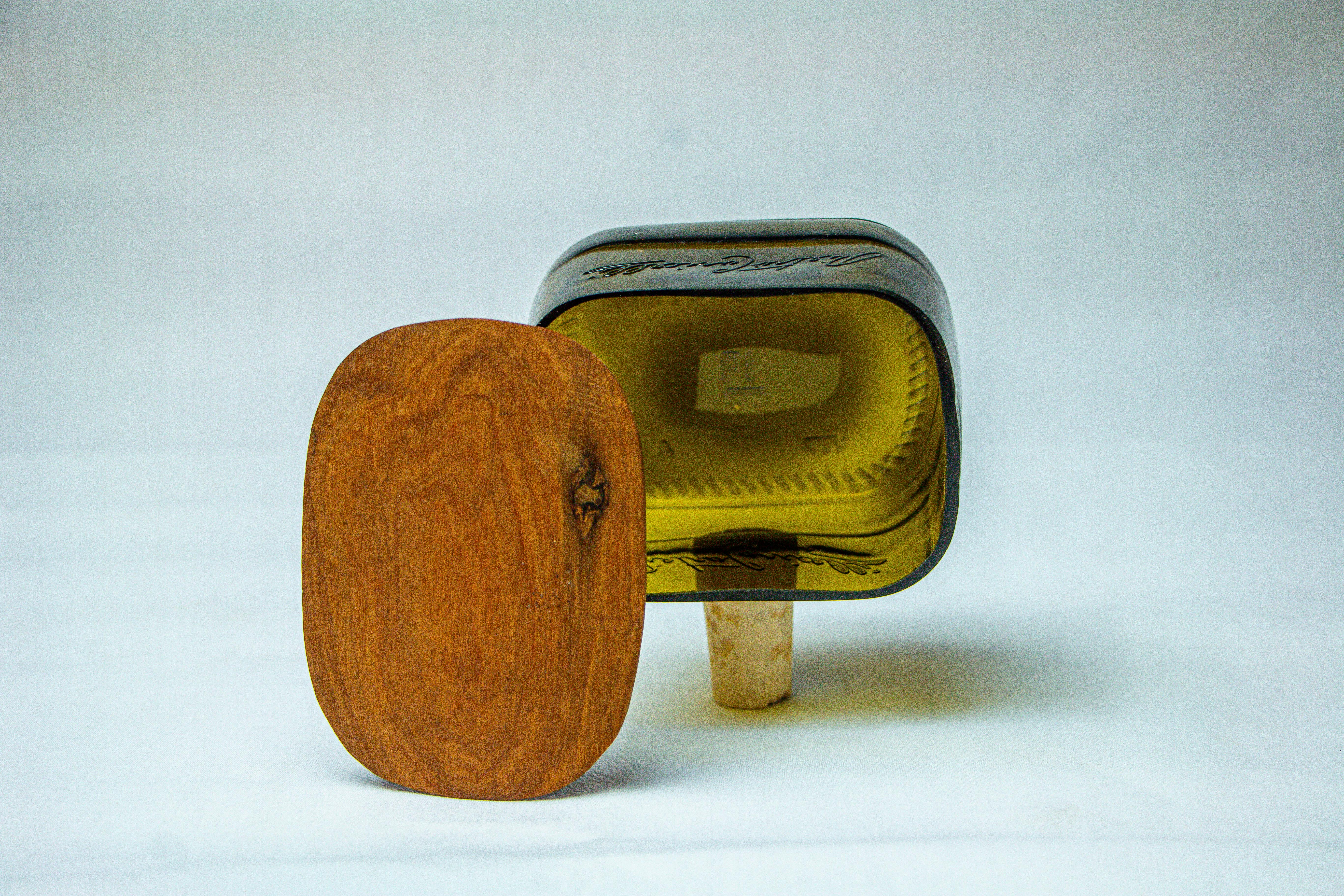 Glass Olive Oil / Butter Container with Wooden Cover