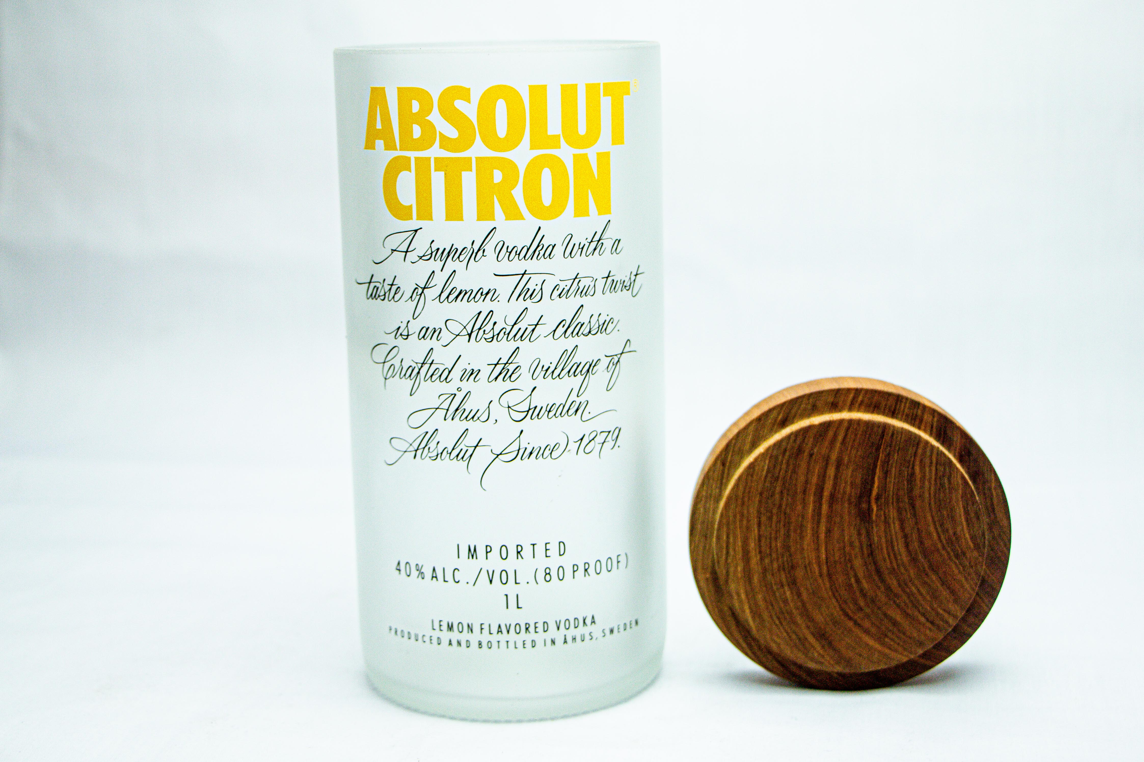 Glass, big, milky with wooden cover