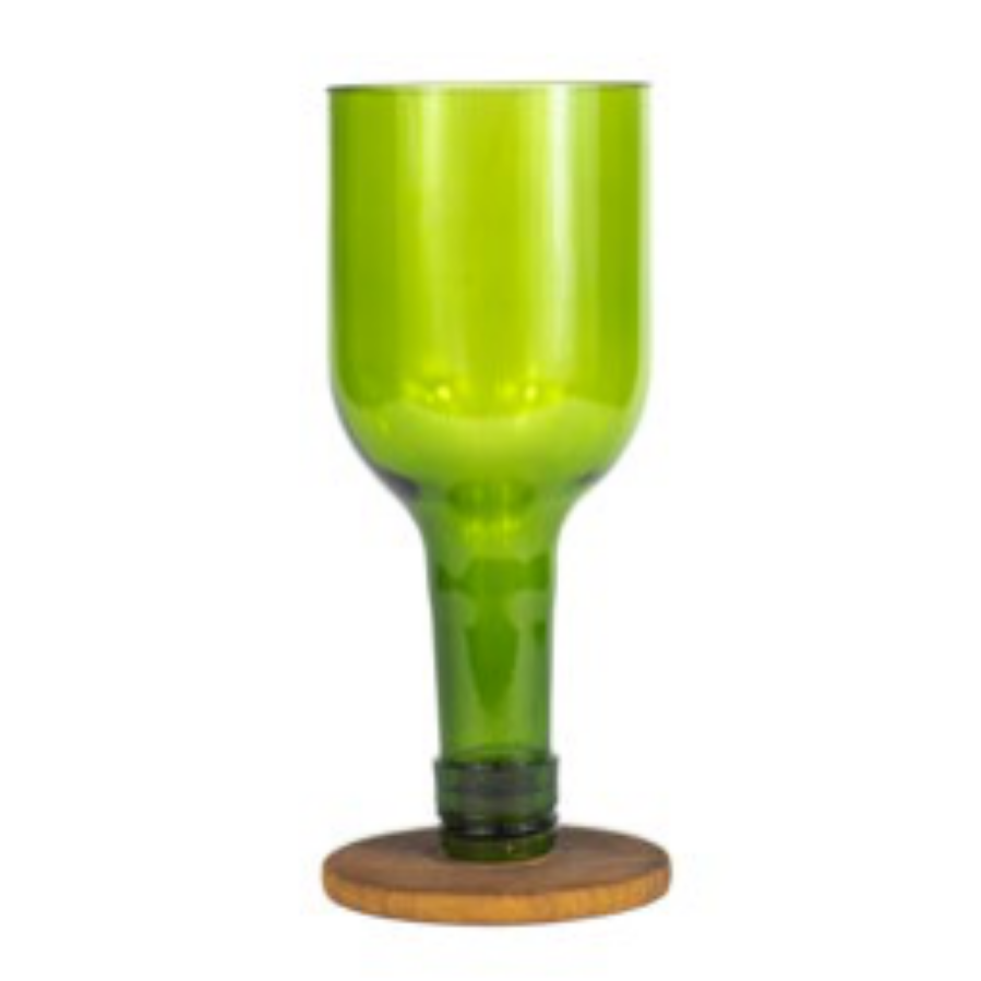 Wine glass with a wooden stand (green)