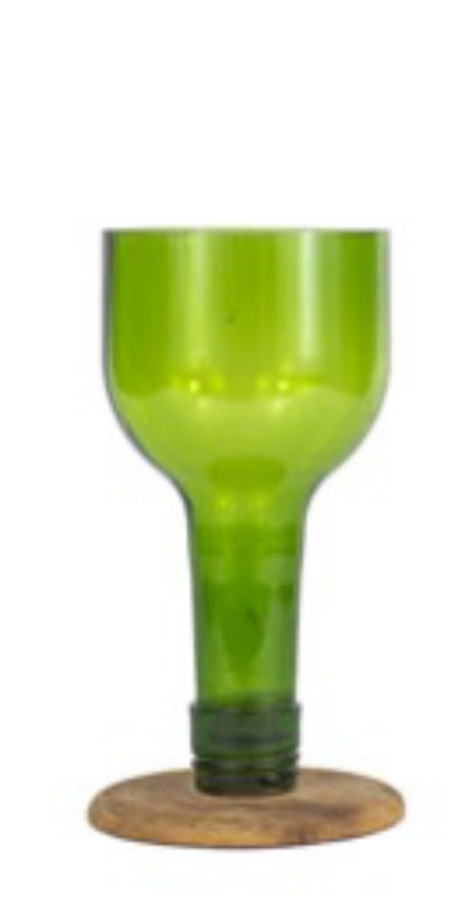 Wine glass with a wooden stand (green)- small